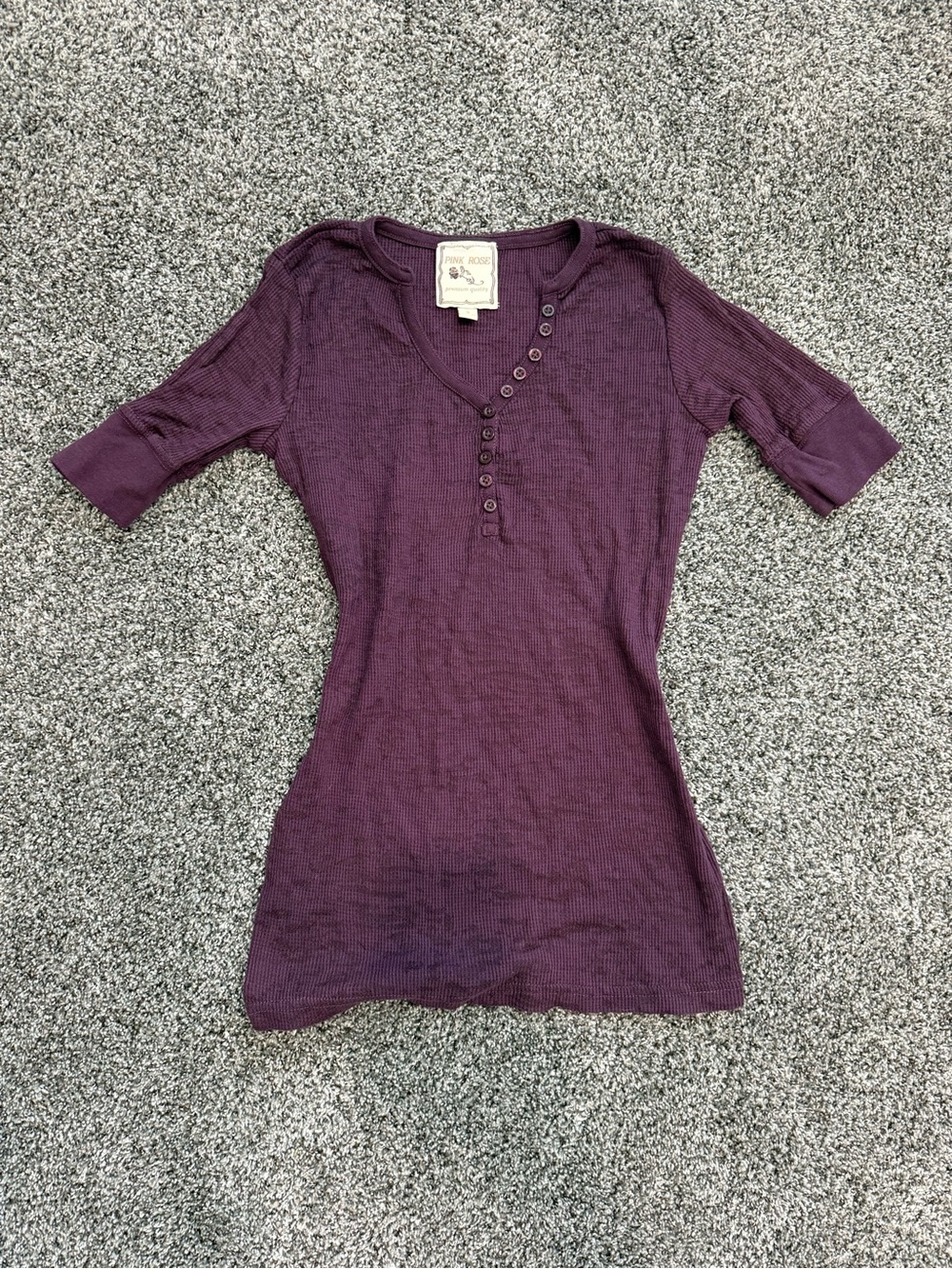 Rare Casual Plum Henley Tee with Button Placket